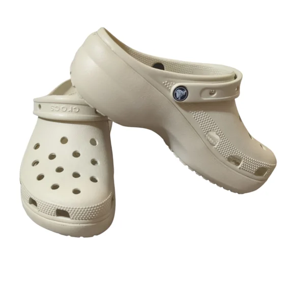 PRICE FIRM Women's Crocs Platform Clogs Bone - Picture 2 of 7